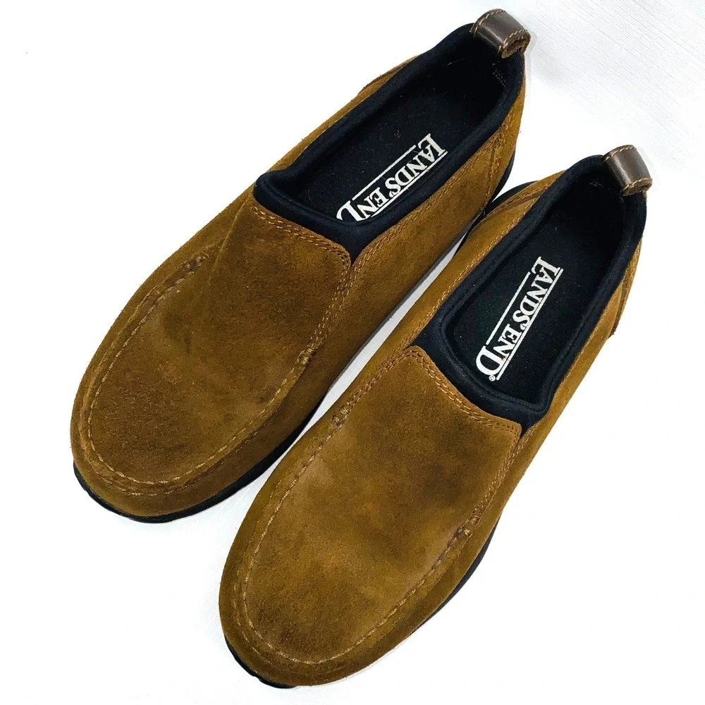 Lands End Mens Brown Suede Slip On Casual Shoes Loafers Size 6.5‎ B